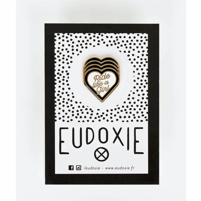 Eudoxie Ride Like A Girl Heart Pin White/Black