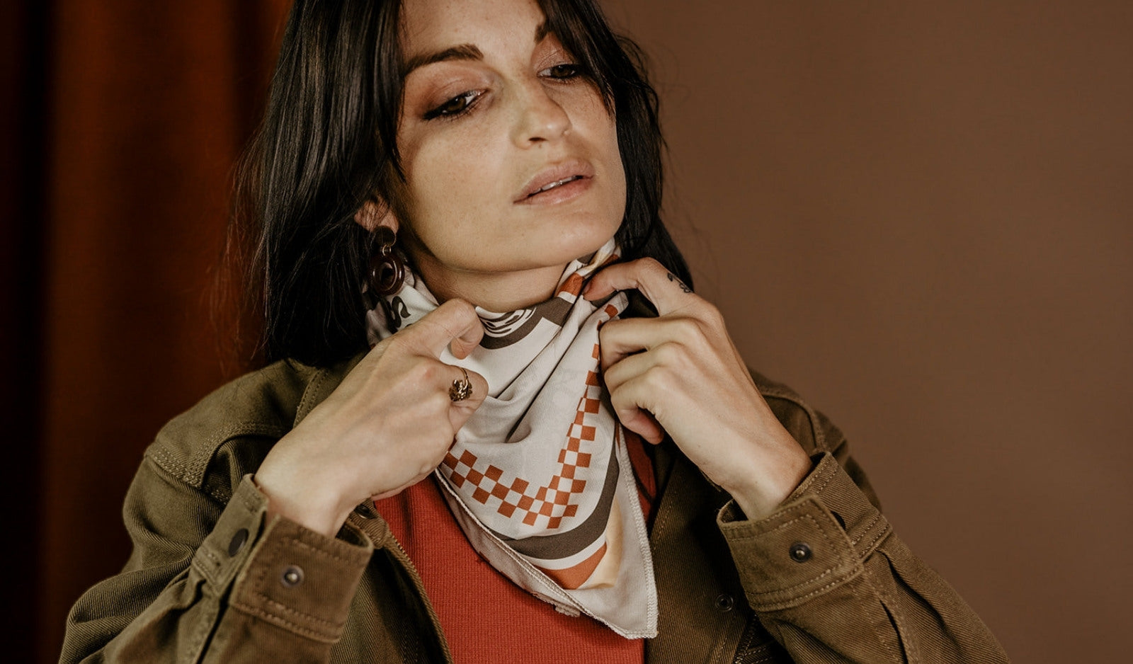 Wildust Sisters Vintage Racer Scarf Ivory/Khakhi/Yellow/Rust