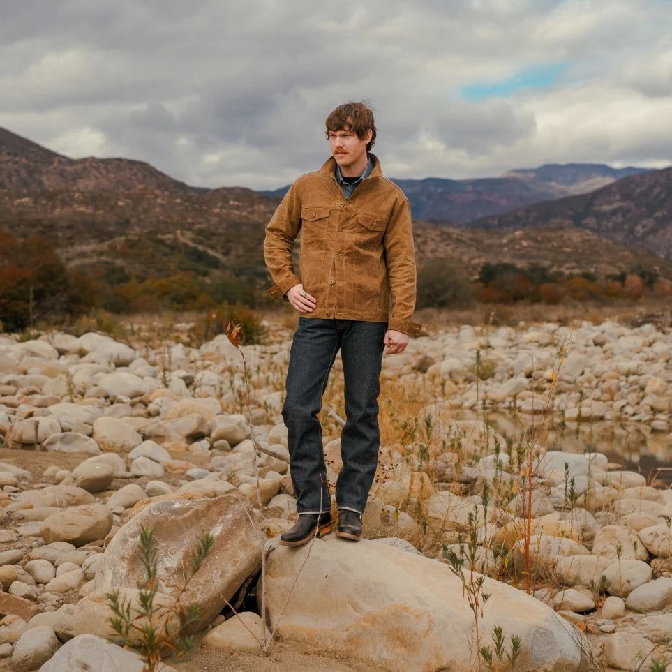 Ginew Waxed Canvas Rider Jacket Brown