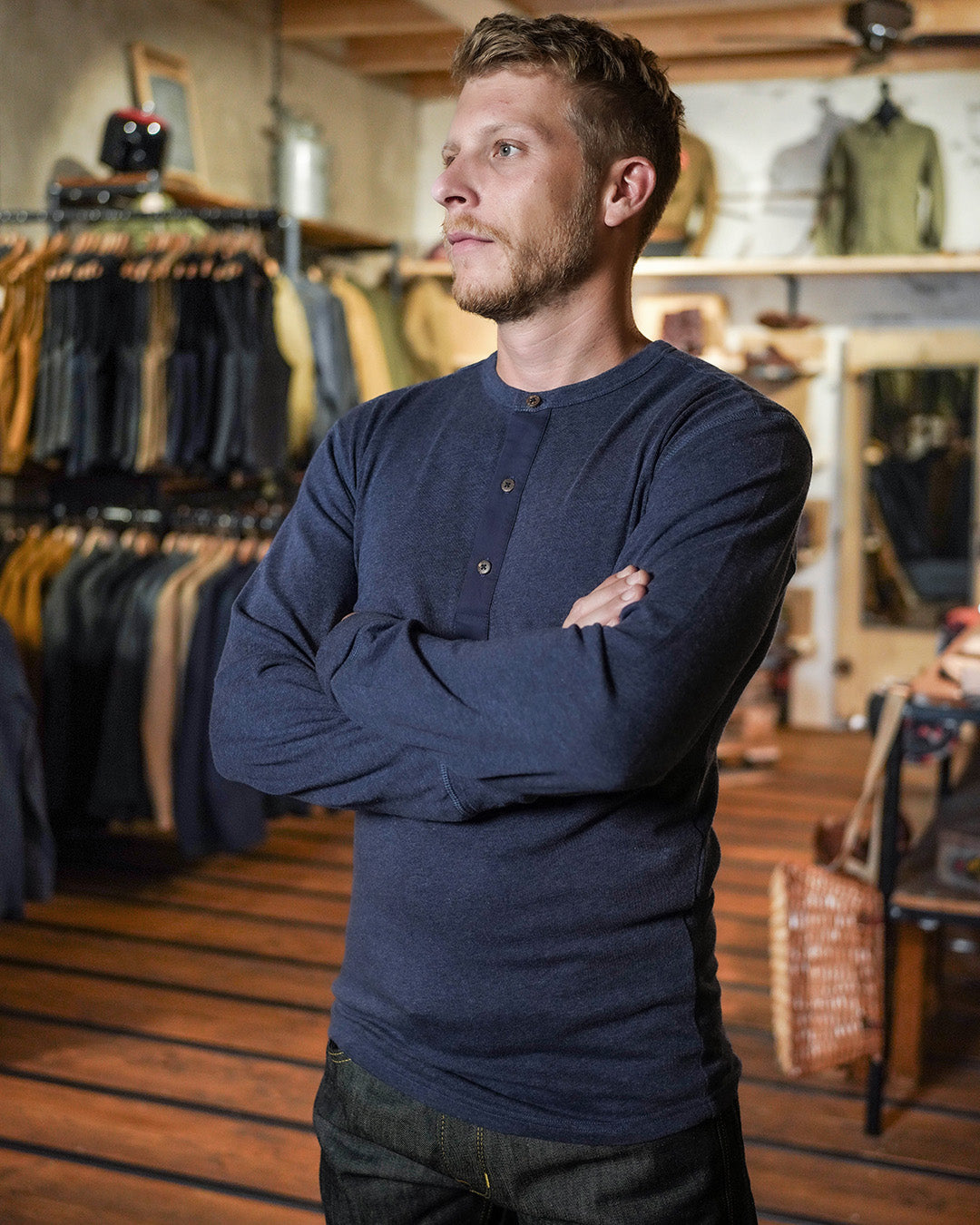 Pike Brothers 1927 Henley Long Sleeve Shirt Indigo Melange