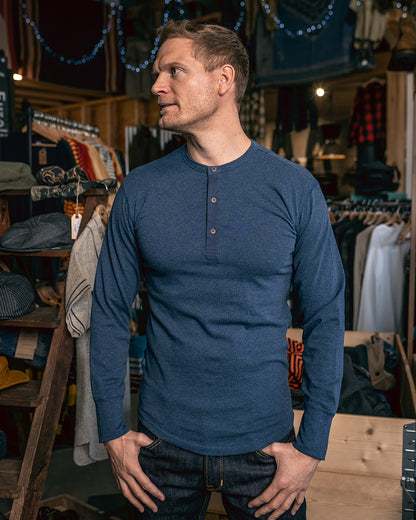 Pike Brothers 1927 Henley Long Sleeve Shirt Indigo Melange