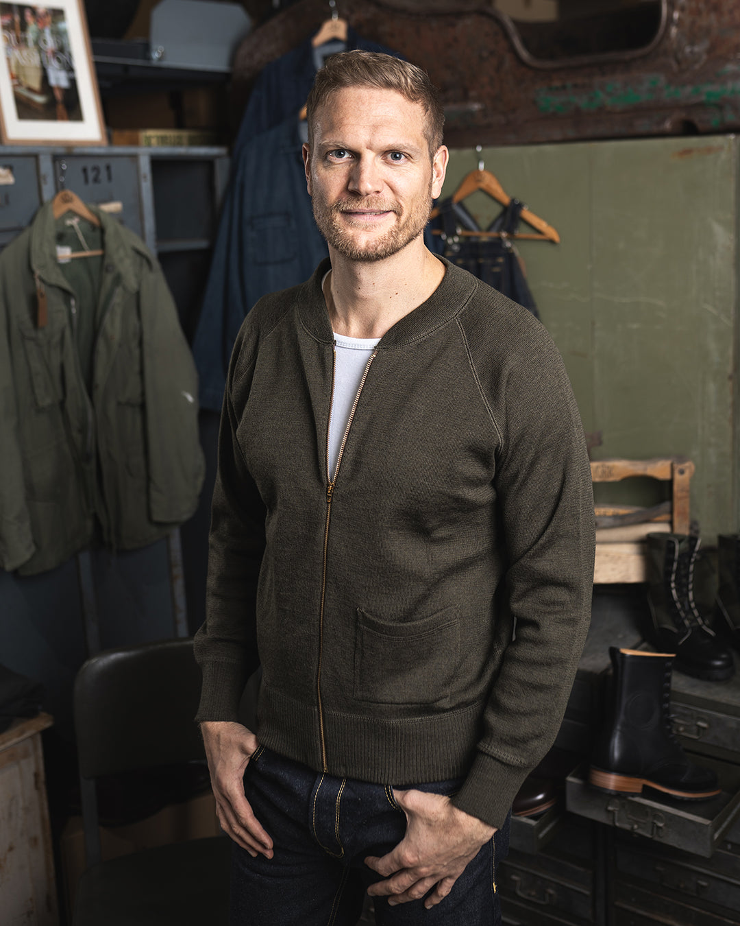 Pike Brothers 1943 C2 Zipped Sweater Olive Drab