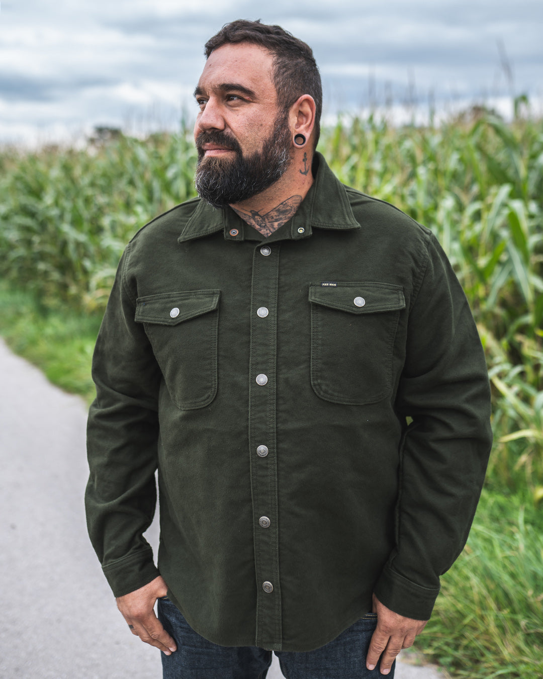 Pike Brothers 1943 CPO Moleskin Shirt Moss Green